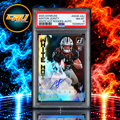 2025 Panini Donruss White Hot Rookies Ashton Jeanty Autograph /25 #WHR-ASJ PSA 8
