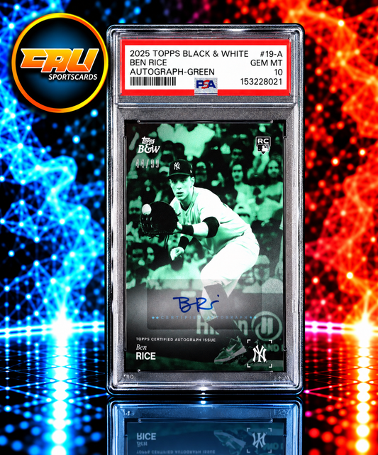 2025 Topps Black and White Ben Rice Autograph-Green /99 #19-A PSA 10